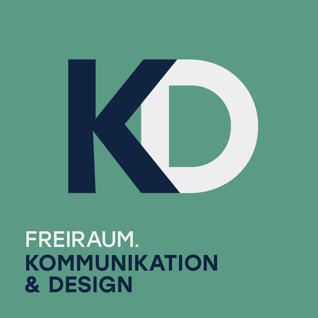 Logo – Die Initialen „K“ und „D“ inc. Claim „Freiraum. Kommunikation & Design“
